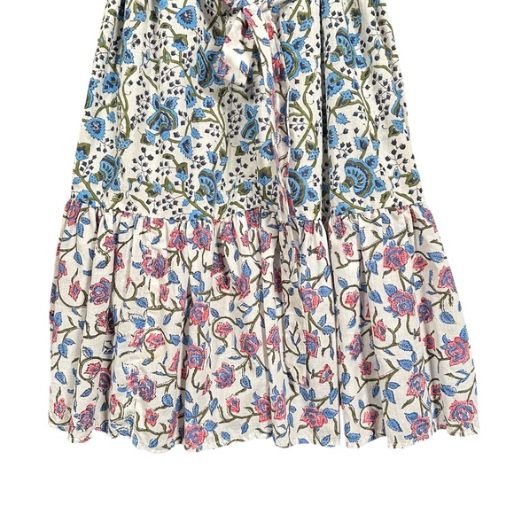 VINTAGE Smocked Floral Tapestry Ruffled Boho Midi Waist Tie Dress - Picture 9 of 11